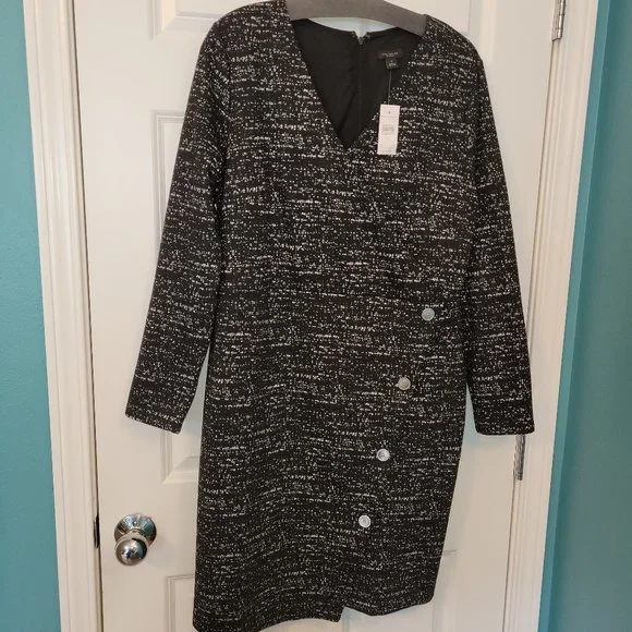 NWT Ann Taylor Heavy Knit Dress 14 Salt n Pepper - Picture 1 of 6